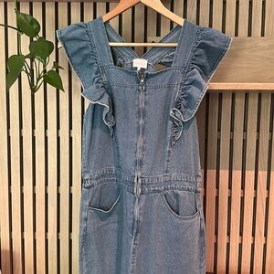 Ruffle sleeved denim jumpsuit